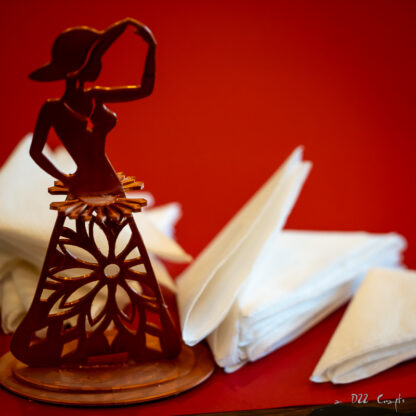 Napkin holder - woman in a hat on a red background